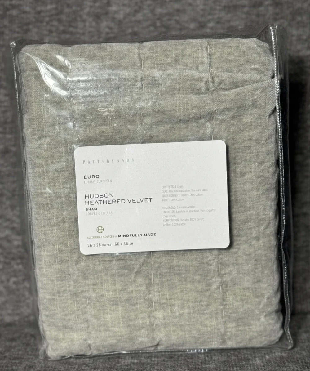Pottery Barn Hudson Heathered Velvet Sham Standard - Heathered Gray - 26x20
